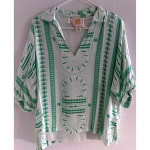 Emily McCarthy Lolli Top Womens Size Medium Green Satin Luxury Resort Beachy